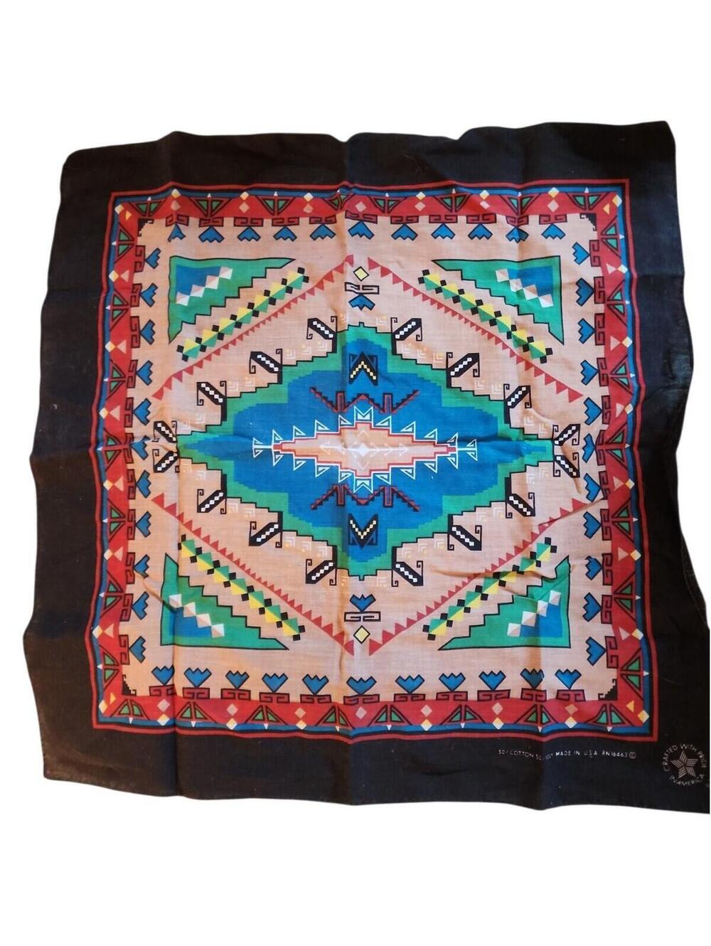 Vintage Wamcraft USA Southwest Aztec Tribal Navajo Bandana Handkerchief 80s-90s